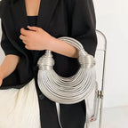 Gold Knotted Noodle Shoulder Bag – Luxury PU Hobo Clutch - Piña Colada