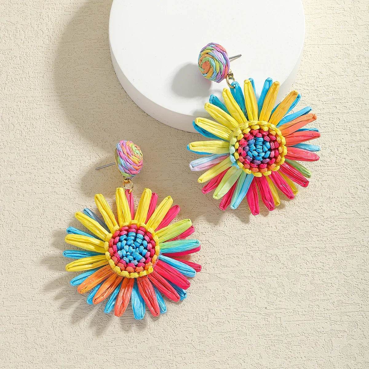 Boho Handmade Rattan Drop Earrings Flower - Piña Colada