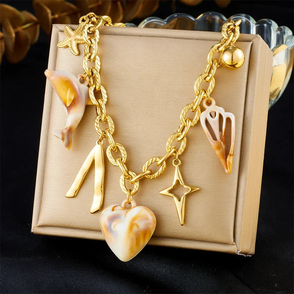 Stainless Steel Pearl Necklace - Piña Colada