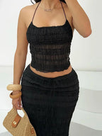 Backless Halter Sheath Dress – Knee-Length Streetwear Style - Piña Colada