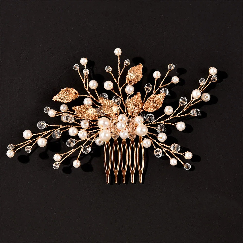 Crystal Pearl Hair Comb Clip - Piña Colada