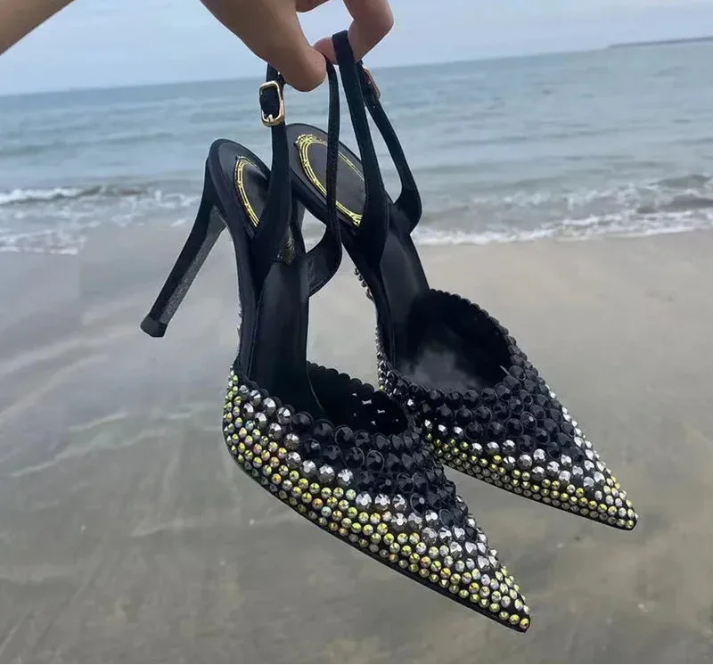 Luxury Rhinestones Gradient Slingbacks Pumps - Piña Colada