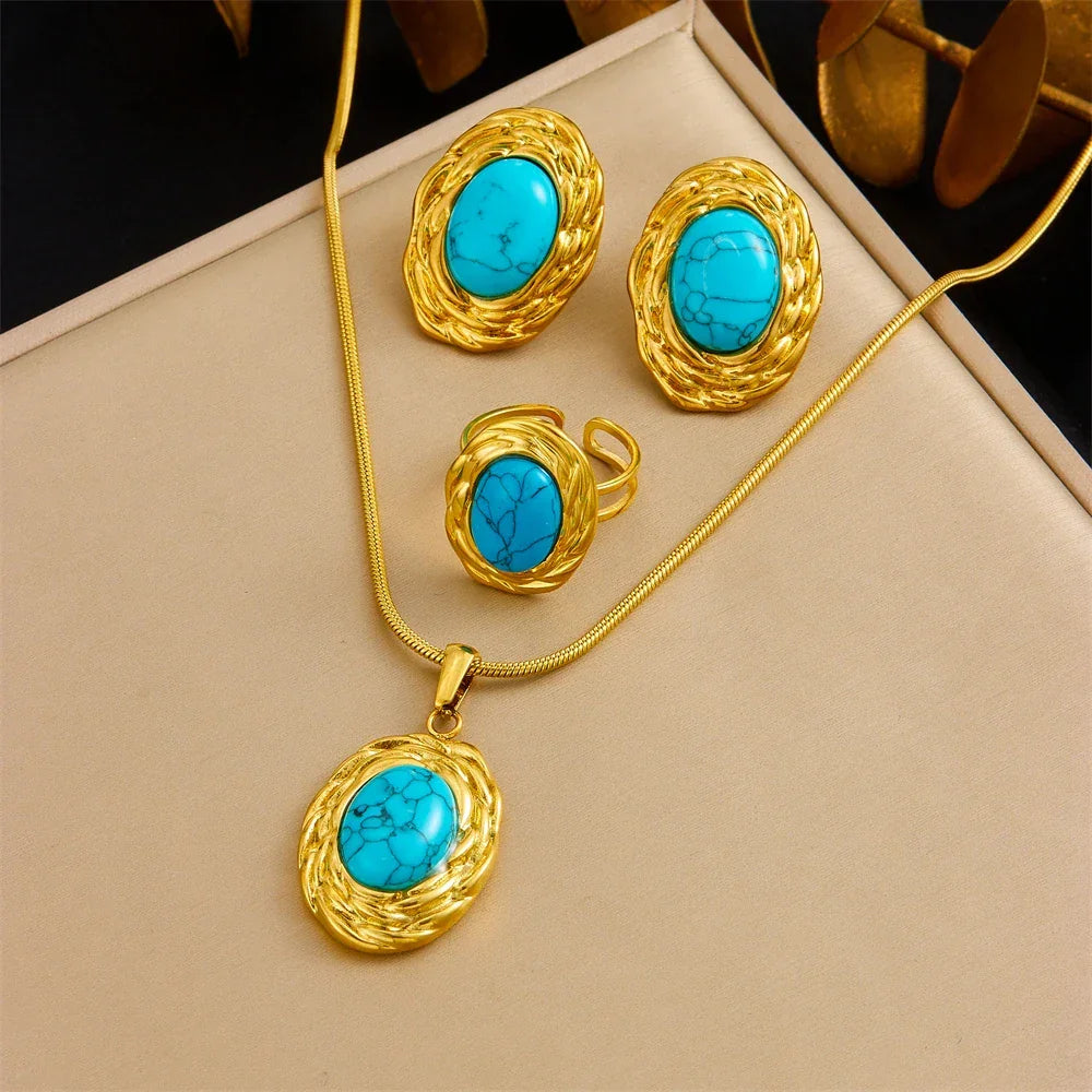 316L Stainless Steel Golden Turquoise Pendant - Piña Colada