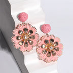 Rattan Plaited Flower Design Pearl Earrings - Piña Colada