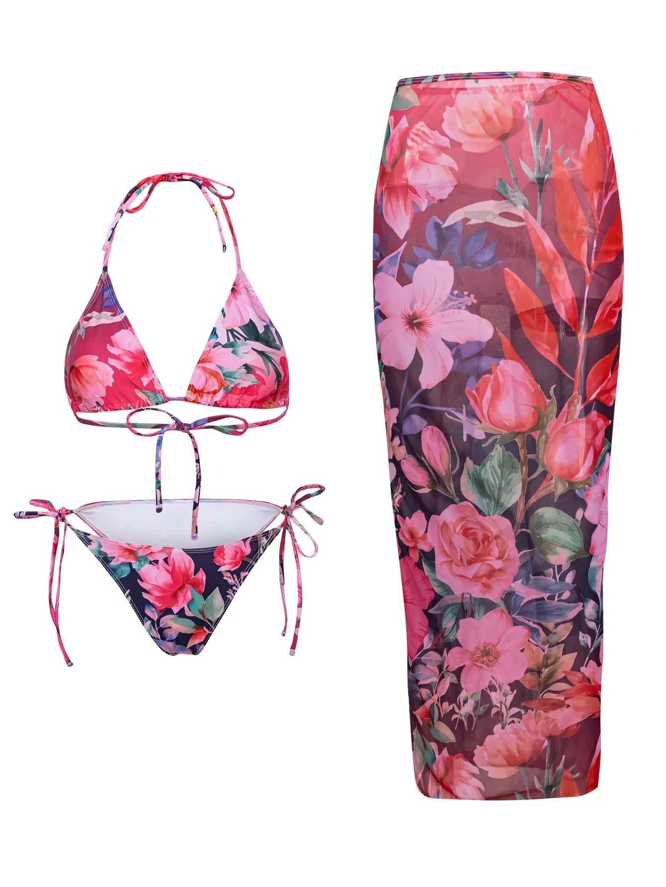 3-Piece High Waist Bikini Set with Skirt – Sexy Beachwear - Piña Colada