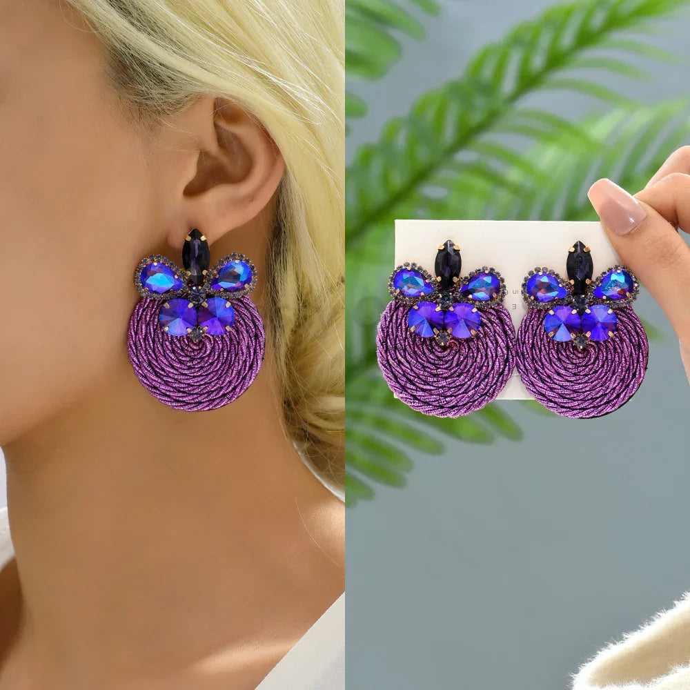 Vintage Rhinestone Round Drop Earrings - Piña Colada