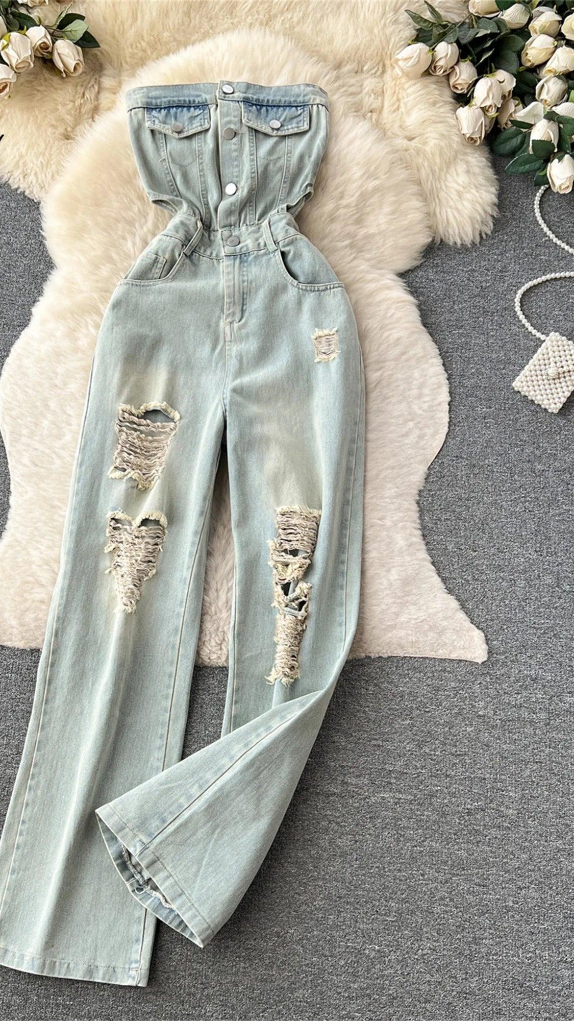 American Retro Denim Jumpsuits - Piña Colada