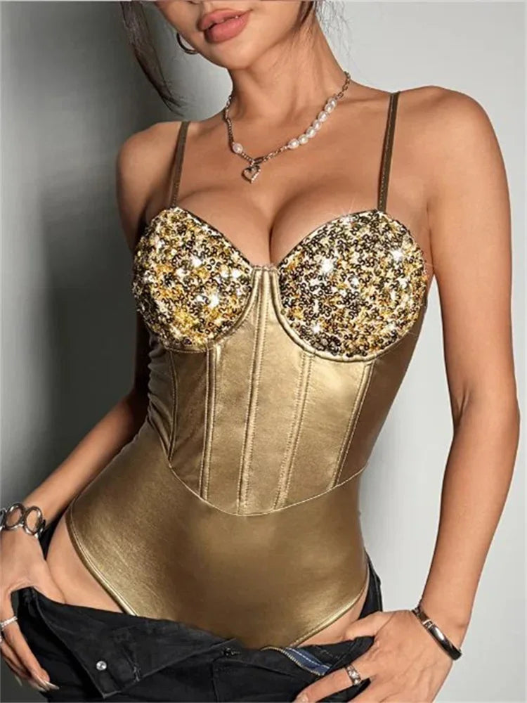 Sparkly Sequin Bodysuit – Sleeveless Slim Fit 3 - Piña Colada