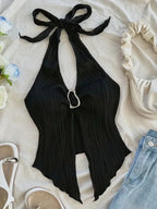 Sexy V-neck Halter Neck Crop Top - Piña Colada