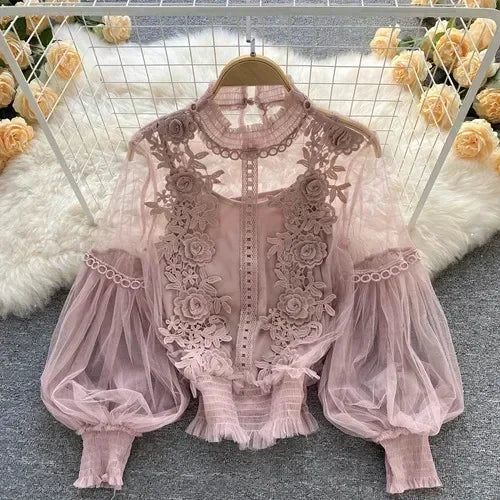 Lace Puff Long Sleeve Blouse Vintage