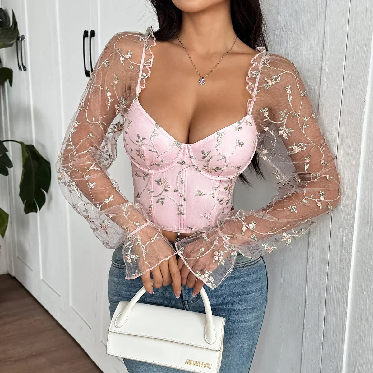 Mesh Long Sleeve Corset - Piña Colada