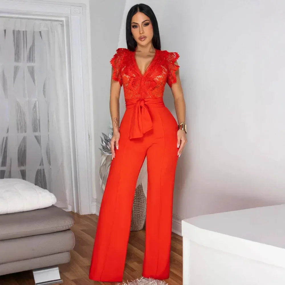 Lace Splice Fitness Jumpsuit - Piña Colada