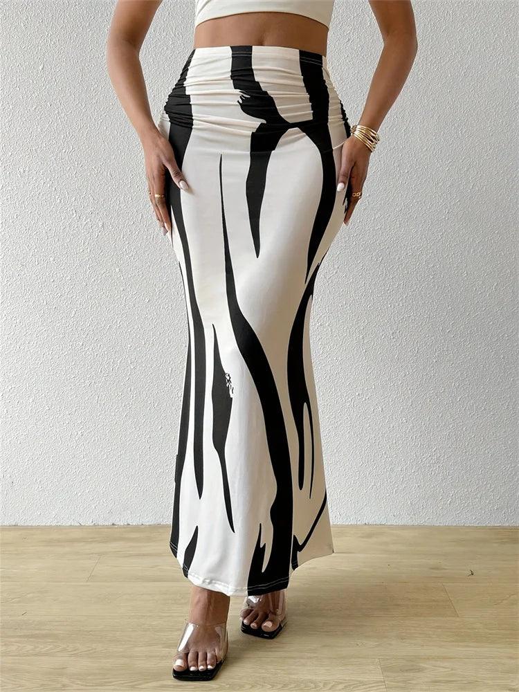 Long Skirt Casual High Waist Zebra Print - Piña Colada