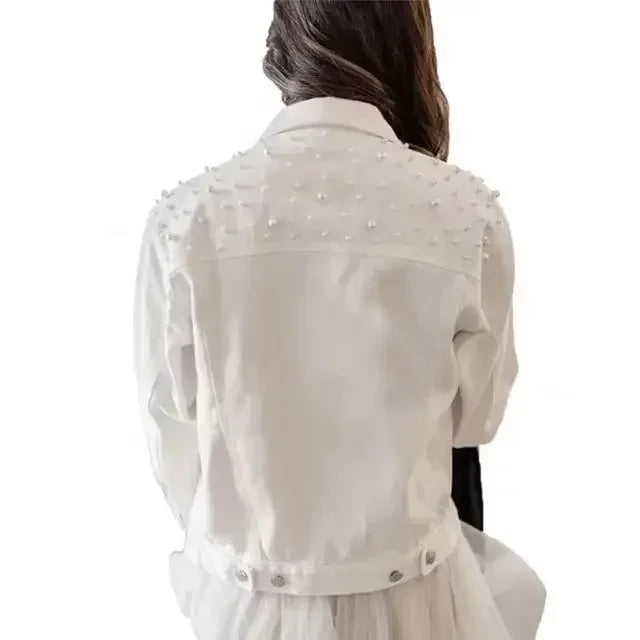 Pearl Beaded Denim Jacket - Piña Colada