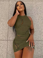 Dulzura Hollow Out Knit Mini Dress – Autumn High Street Look - Piña Colada