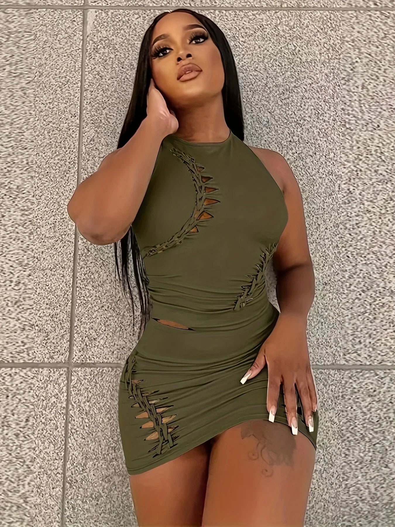 Dulzura Hollow Out Knit Mini Dress – Autumn High Street Look - Piña Colada