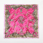 Leopard Print Square Scarf Satin Silk - Piña Colada