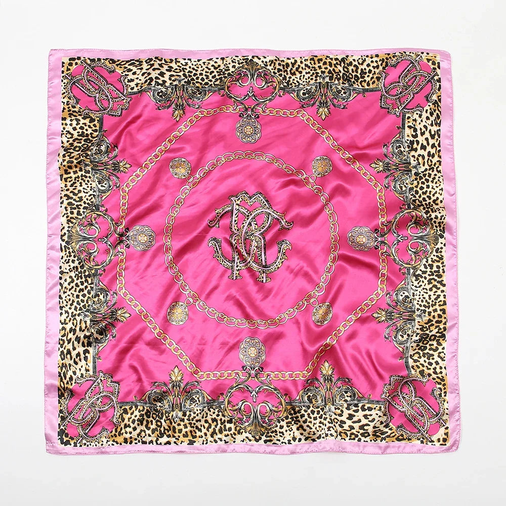 Leopard Print Square Scarf Satin Silk - Piña Colada