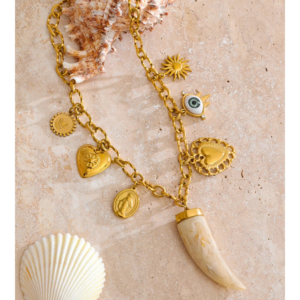 Gold Heart Resin Pendant Necklace