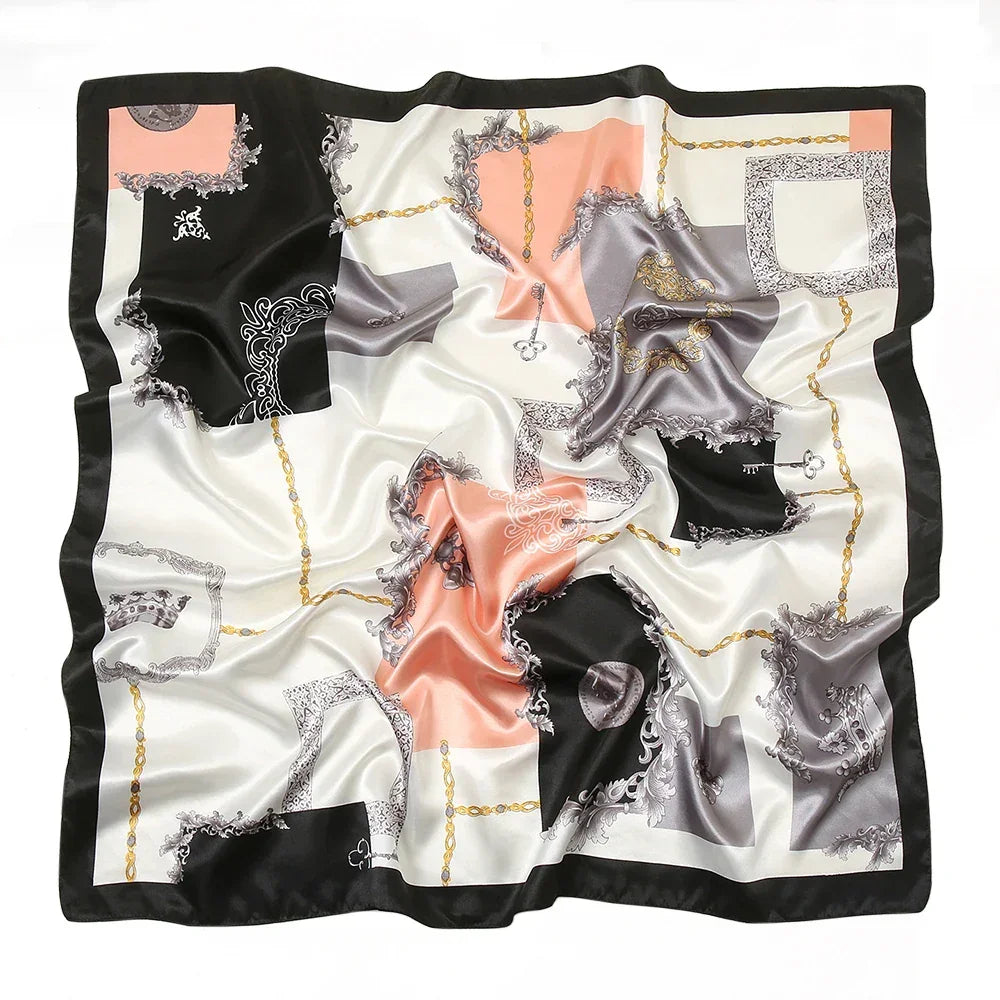 Leopard Print Square Scarf Satin Silk - Piña Colada