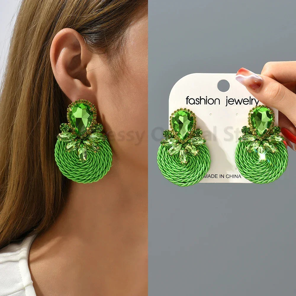 Vintage Rhinestone Round Drop Earrings - Piña Colada
