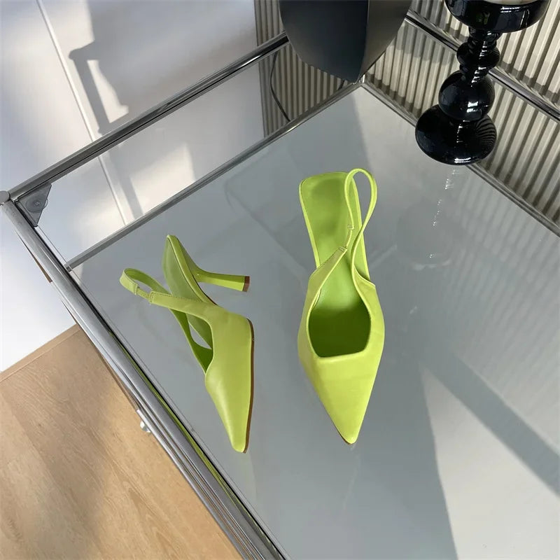 Slip-On Slingback Pumps – Pointed Toe & Thin Heels - Piña Colada