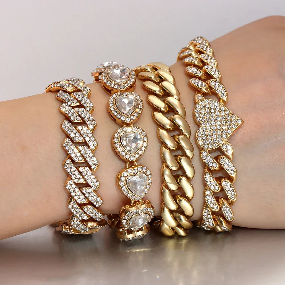Iced Out Heart & Cuban Link Bracelet - Piña Colada