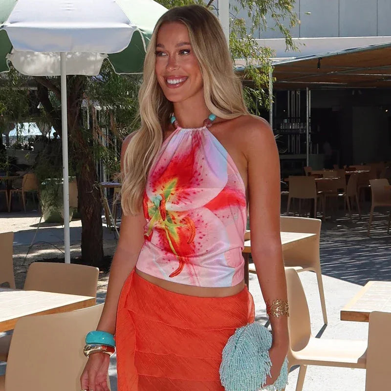Flower Print Sleeveless Top - Piña Colada