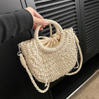 Straw Rattan Half-Moon Beach Handbag - Piña Colada