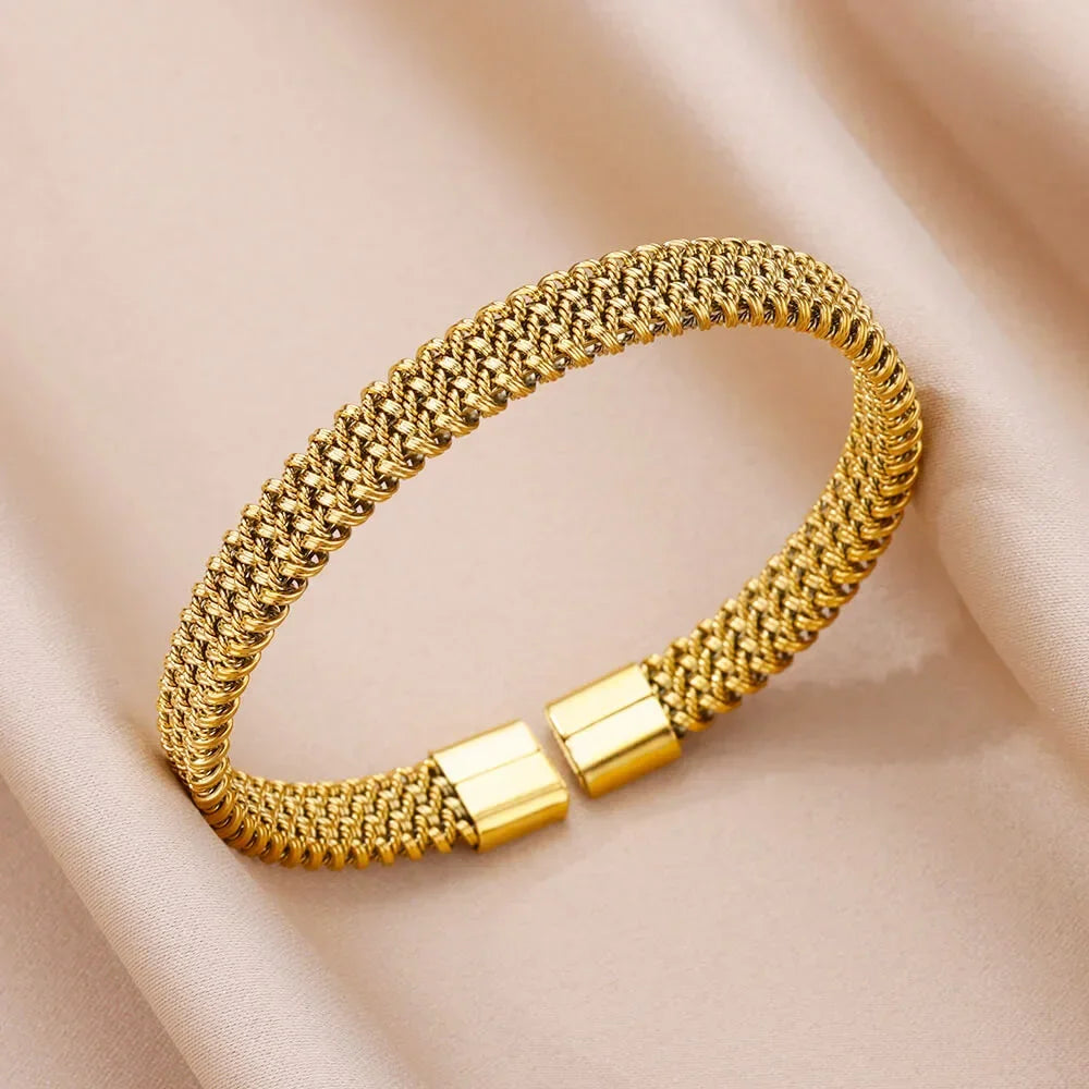 18K Gold-Plated Stainless Steel Cuff Bracelet for Women - Piña Colada
