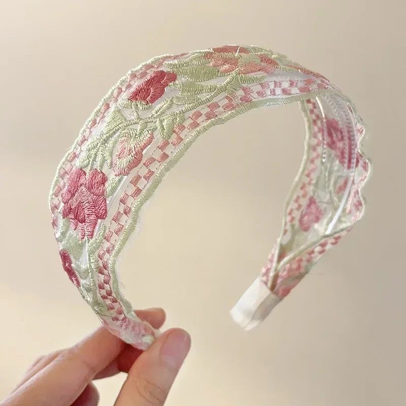 Embroidered Flower Headband - Piña Colada