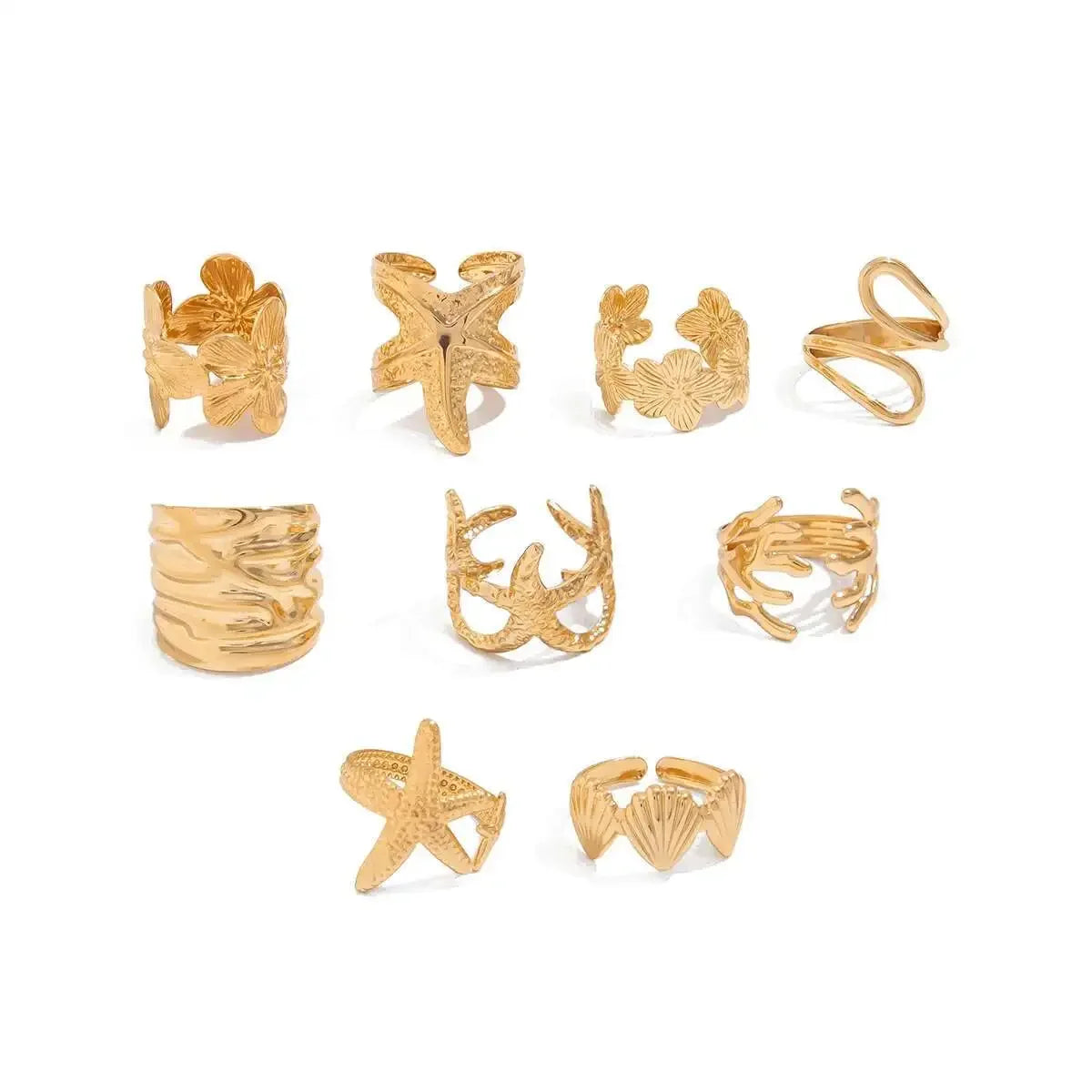 9Pcs/Set Rings Starfish Scallop - Piña Colada
