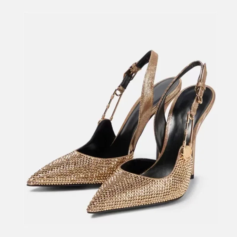 Satin Slingback Heels – Elegant 9.6cm Pointed Toe Pumps - Piña Colada
