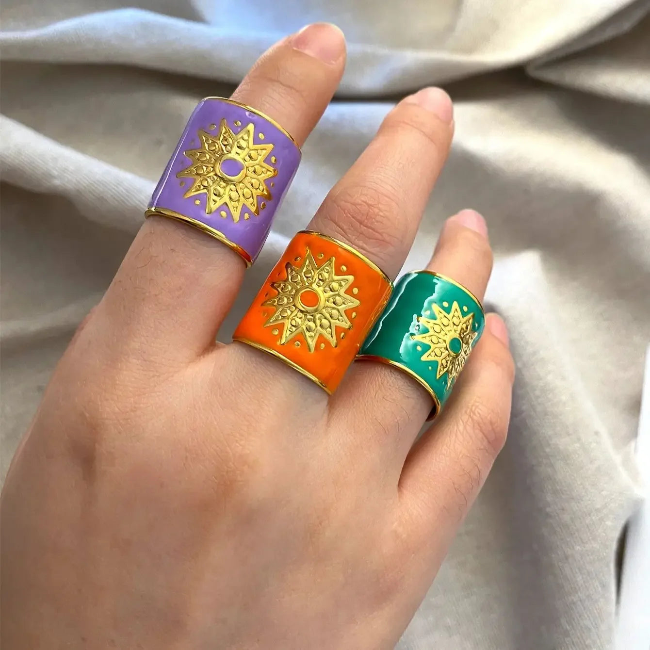 Elegant Rings Stainless Steel Muti Color Sun - Piña Colada