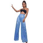 High Waist Loose Sequin Wide Leg Pants - Piña Colada