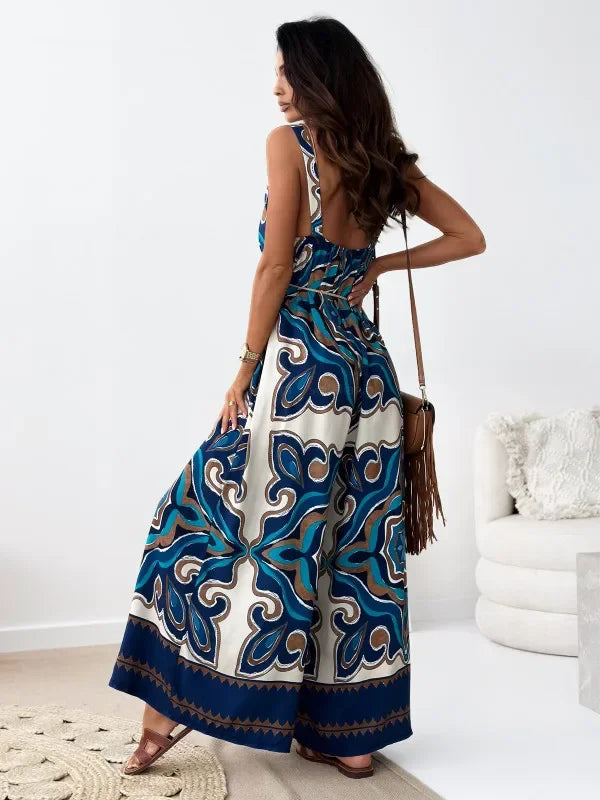 Elegan V-neck High Waist Jumpsuit - Piña Colada