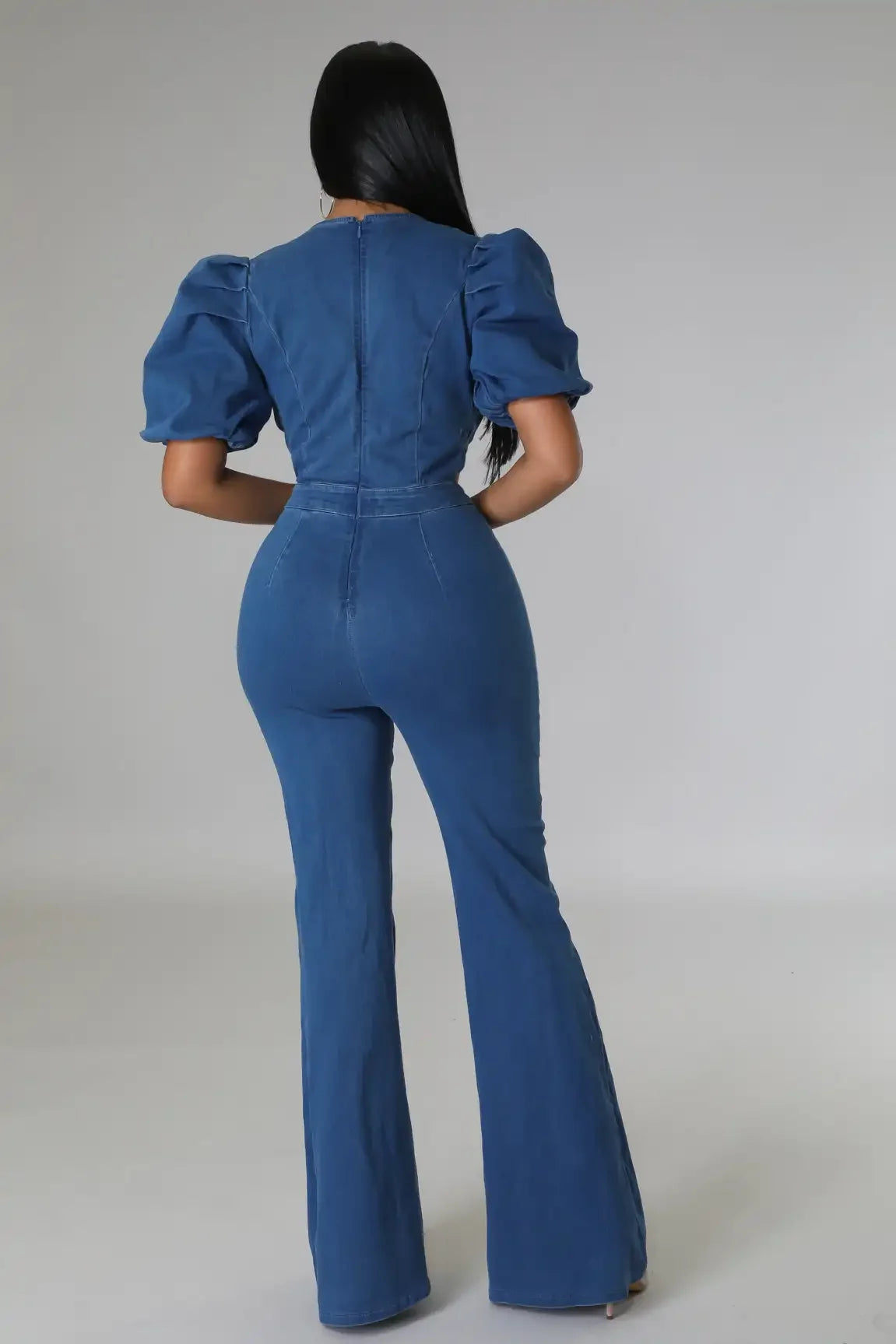 Wide Leg Denim Jumpsuit Ruffle - Piña Colada