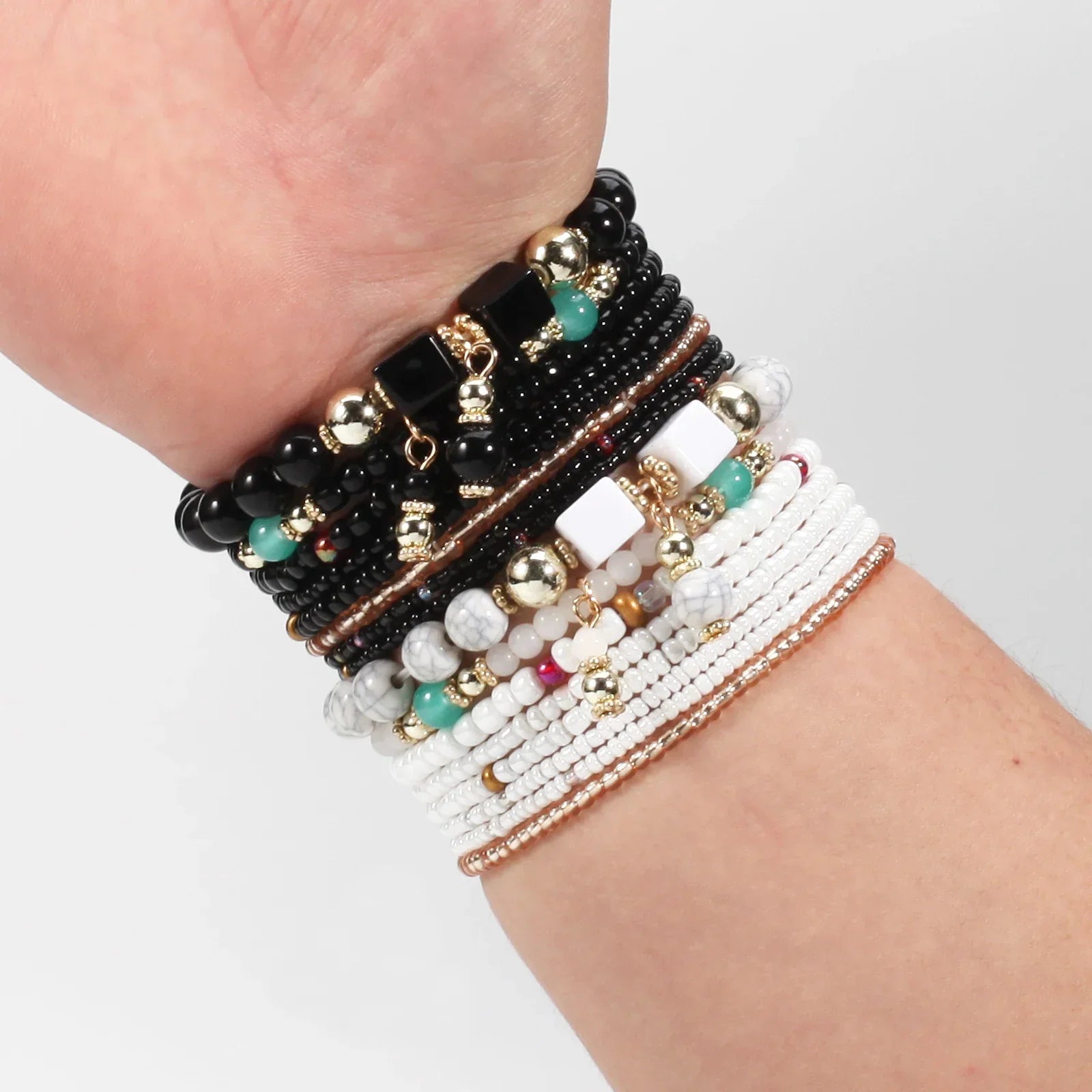 Bohemian Multicolor Stackable Beaded Bracelets - Piña Colada