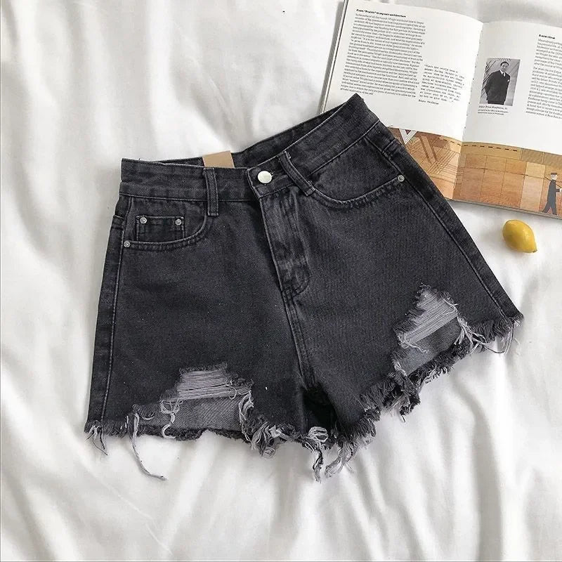 Denim Shorts High Waist Ripped - Piña Colada