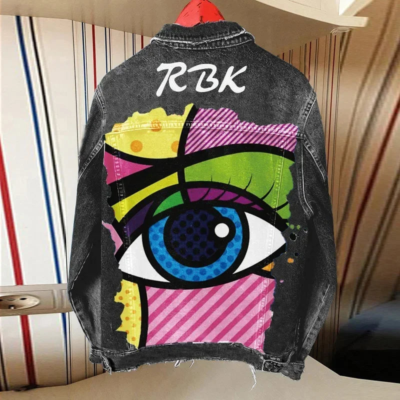 Denim Jacket With Eyes - Piña Colada