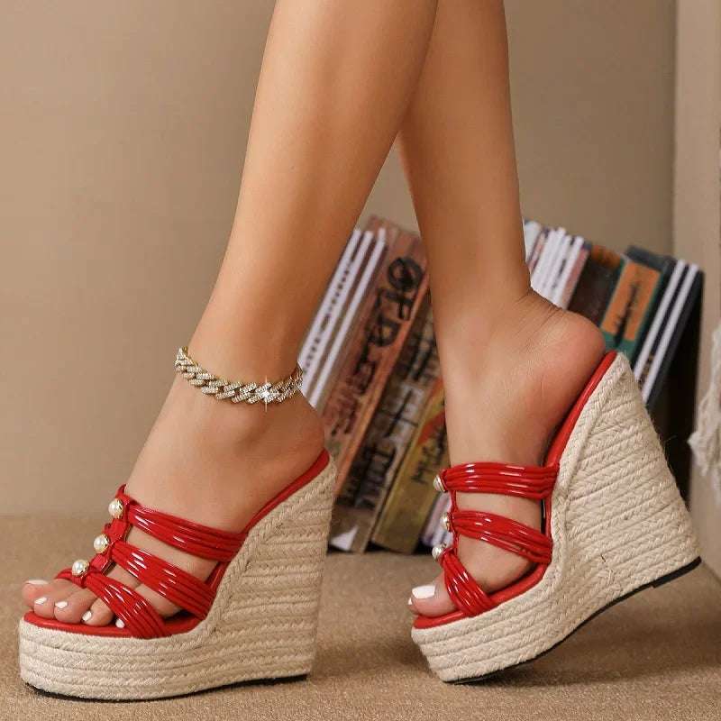 Pearl Platform Wedges Open Toe - Piña Colada