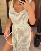 Tassel Knitted Crochet Tunic Beach Cover Up - Piña Colada