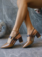 Elegant Pointed Toe Chunky Heel Sandals - Piña Colada