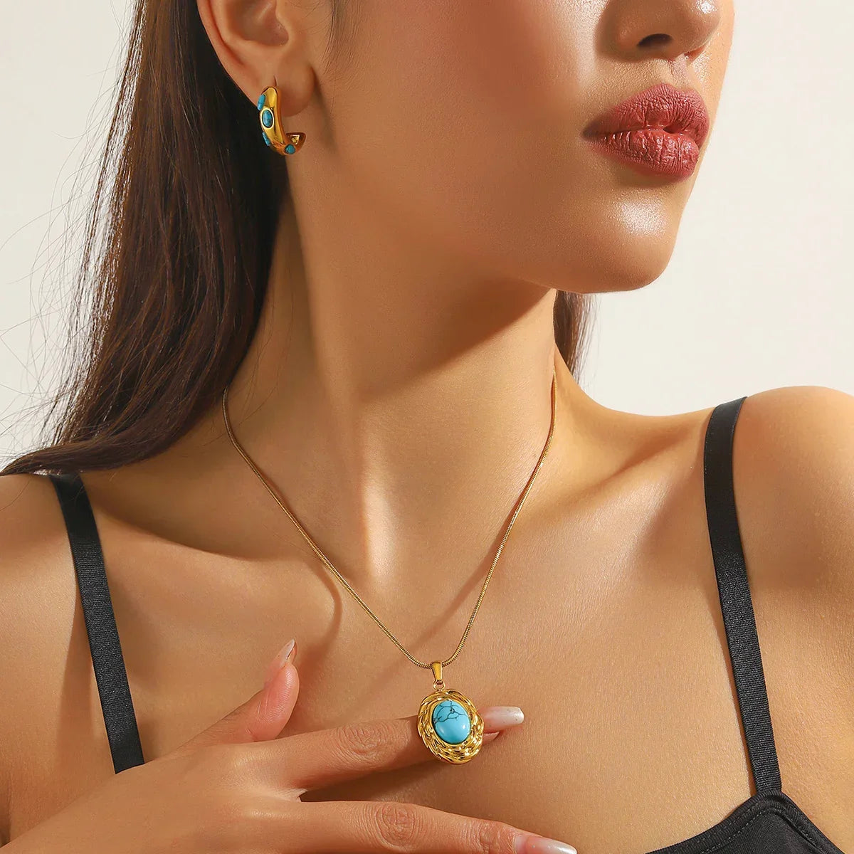 316L Stainless Steel Golden Turquoise Pendant - Piña Colada