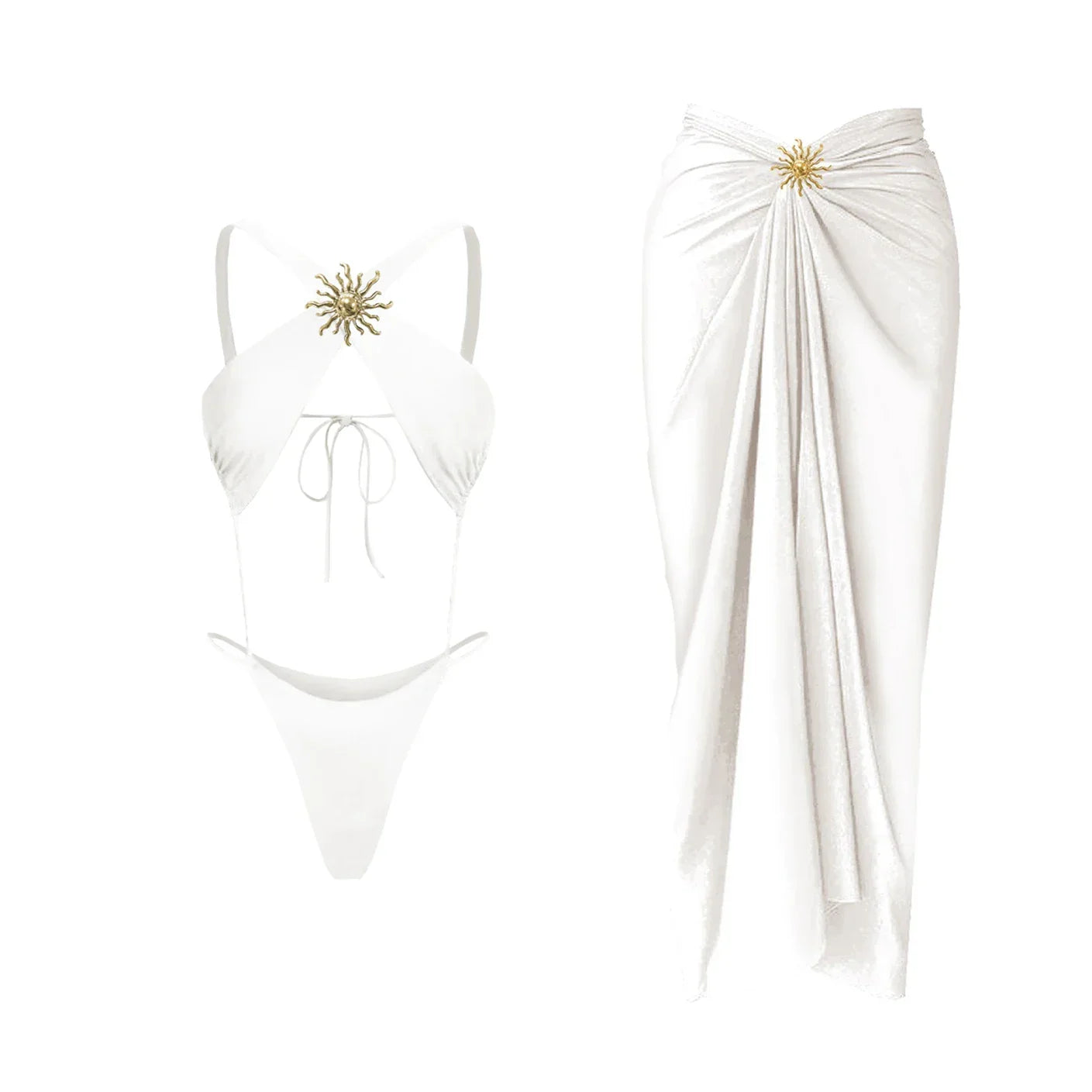2Pcs One Shoulder Swimsuit - Piña Colada