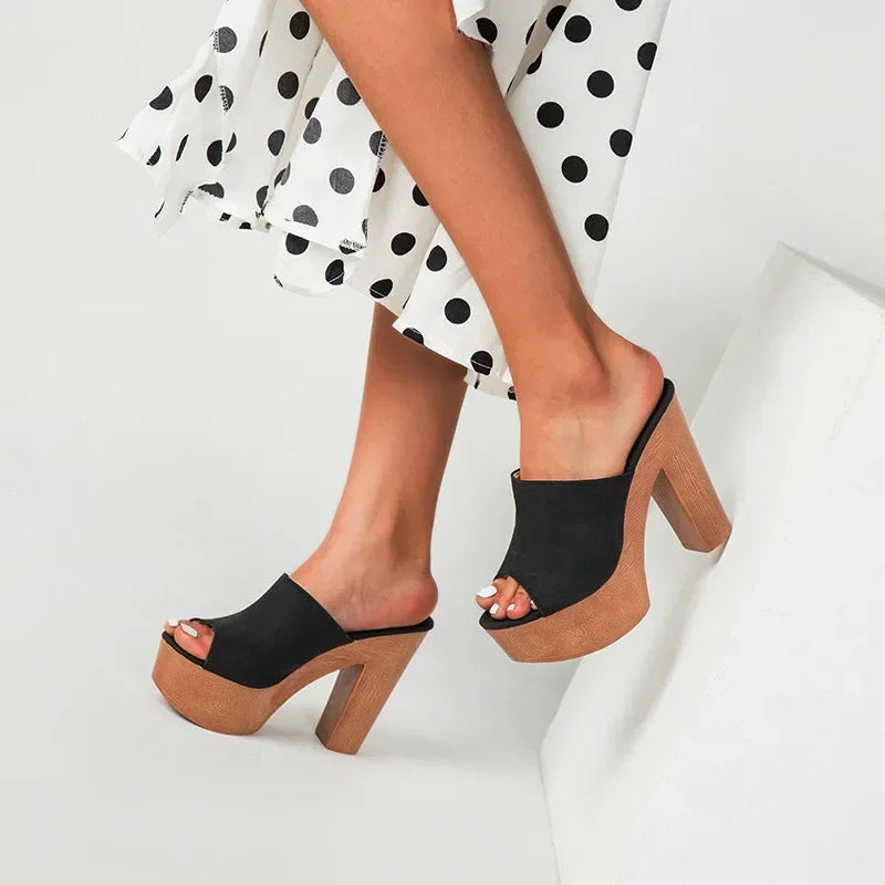 Roma Flock Platform Slides – Chunky Summer Heels for Women - Piña Colada