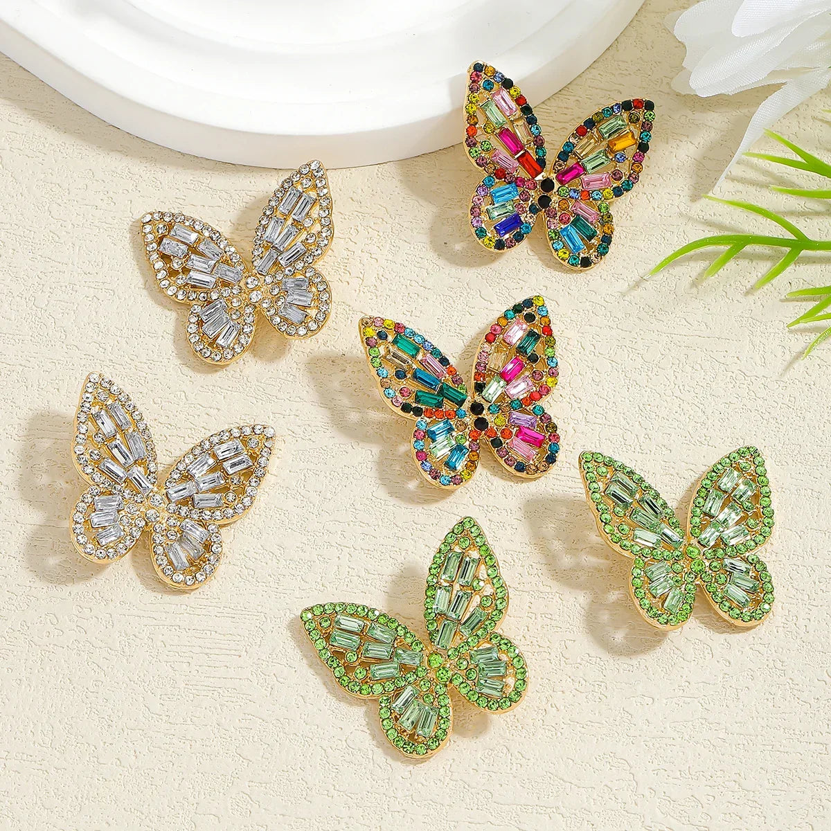 Colorful Crystal Butterfly Stud Earrings - Piña Colada