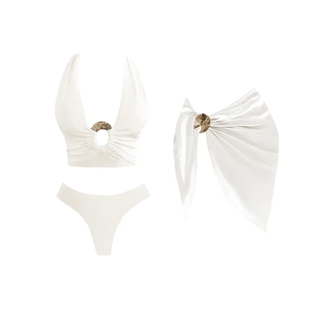 Deep V Swimsuit With Long Skirt - Piña Colada