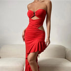 Strapless Hollow Out Mid-Calf Dress - Piña Colada