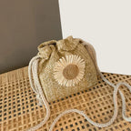 Straw Bag Handbag Knit Flower - Piña Colada